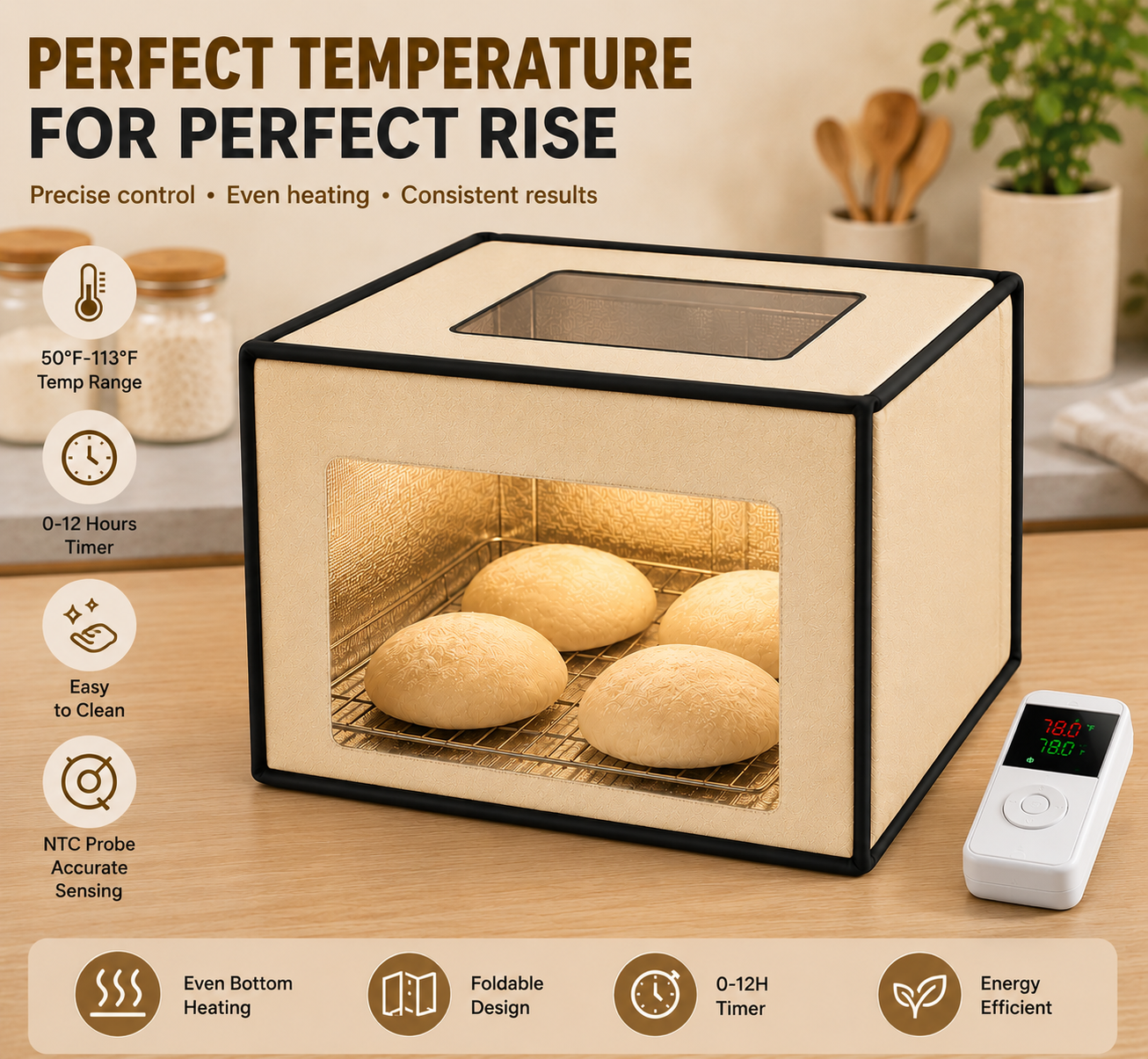Sourdough Proofer with Adjustable Heater – Temperature Controlled Electric Bread Proofing Box for Sourdough, Bread Making & Fermentation